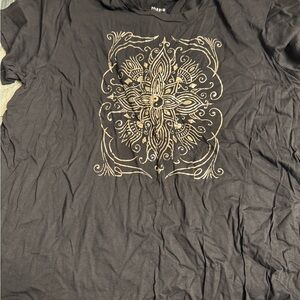 Torrid Black Tee with Gold Mandala Design